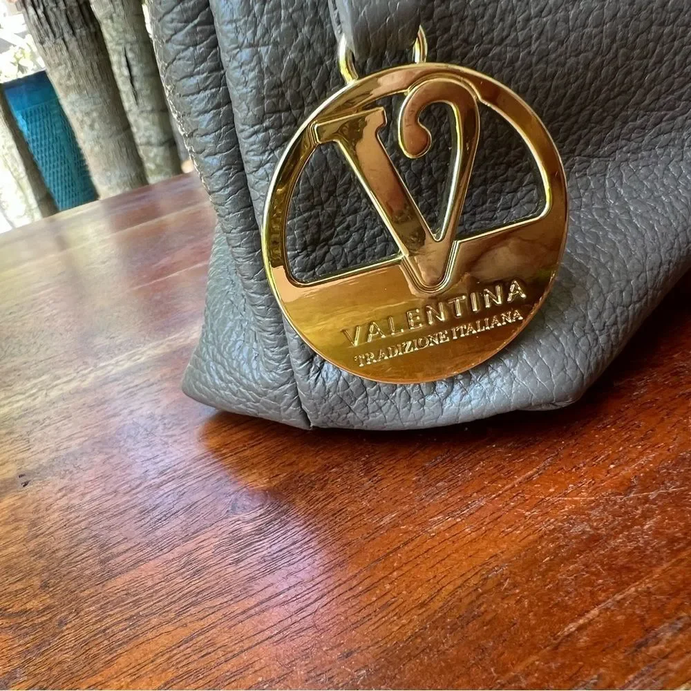 VALENTINA Vachetta Italian Small Leather Bag Taupe Gold Hardware